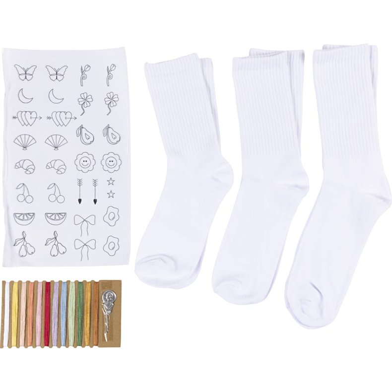 DIY Kit Broderi, str&oslash;mper, hvid, 1 pk.
