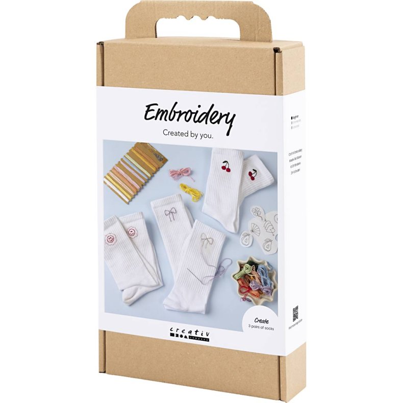 DIY Kit Broderi, str&oslash;mper, hvid, 1 pk.