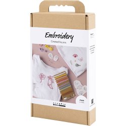 DIY Kit Broderi, t-shirt, hvid, 1 pk.