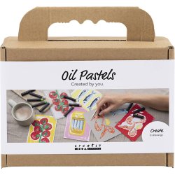 Mini DIY Kit Oliepastel, Fisk og skaldyr, gr&aring;, hvid, 1 pk.