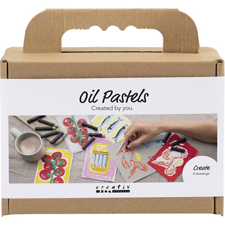 Mini DIY Kit Oliepastel, Fisk og skaldyr, gr&aring;, hvid, 1 pk.