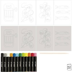 Mini DIY Kit Oliepastel, Fisk og skaldyr, gr&aring;, hvid, 1 pk.