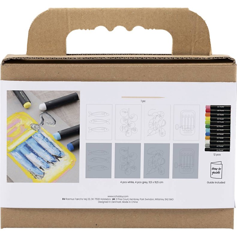 Mini DIY Kit Oliepastel, Fisk og skaldyr, gr&aring;, hvid, 1 pk.