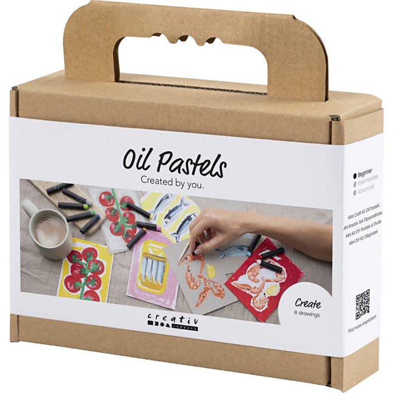Mini DIY Kit Oliepastel, Fisk og skaldyr, gr&aring;, hvid, 1 pk.