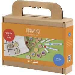 Mini DIY Kit Tegning, Vendespil og tre-p&aring;-stribe, ass. farver, 1 pk.