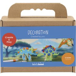 Mini DIY Kit Dekoration, Dinosaur, bl&aring;, gr&oslash;n, orange, r&oslash;d, 1 pk.
