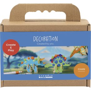 Mini DIY Kit Dekoration, Dinosaur, bl&aring;, gr&oslash;n, orange, r&oslash;d, 1 pk.