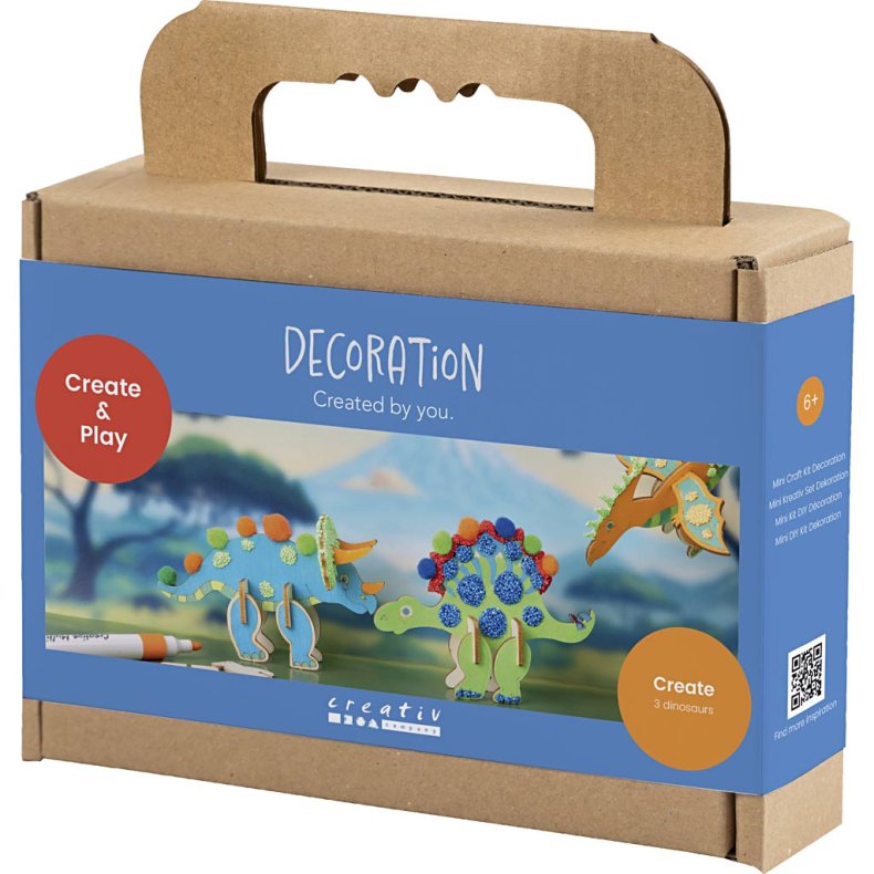 Mini DIY Kit Dekoration, Dinosaur, bl&aring;, gr&oslash;n, orange, r&oslash;d, 1 pk.