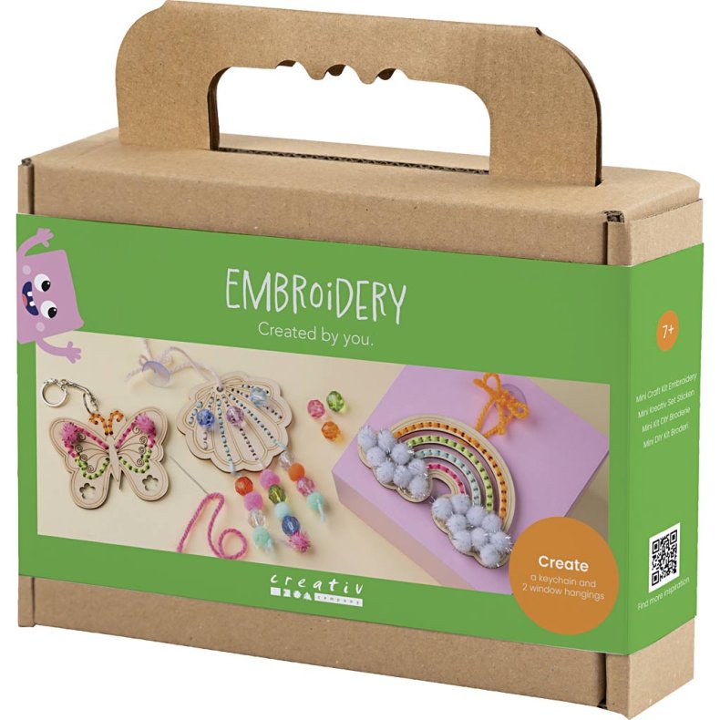 Mini DIY Kit Broderi, Sommerfugl, musling, regnbue, ass. farver, 1 pk.