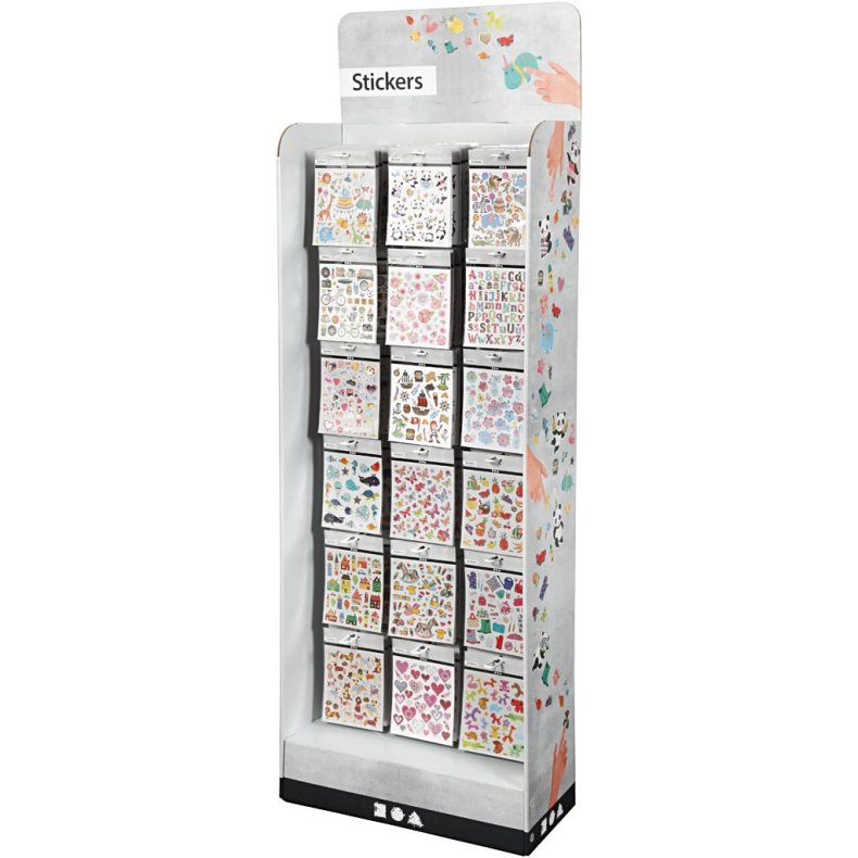 Gulvdisplay med stickers, H: 1500 mm, D: 250 mm, B: 580 mm, 432 enh./ 1 pk.