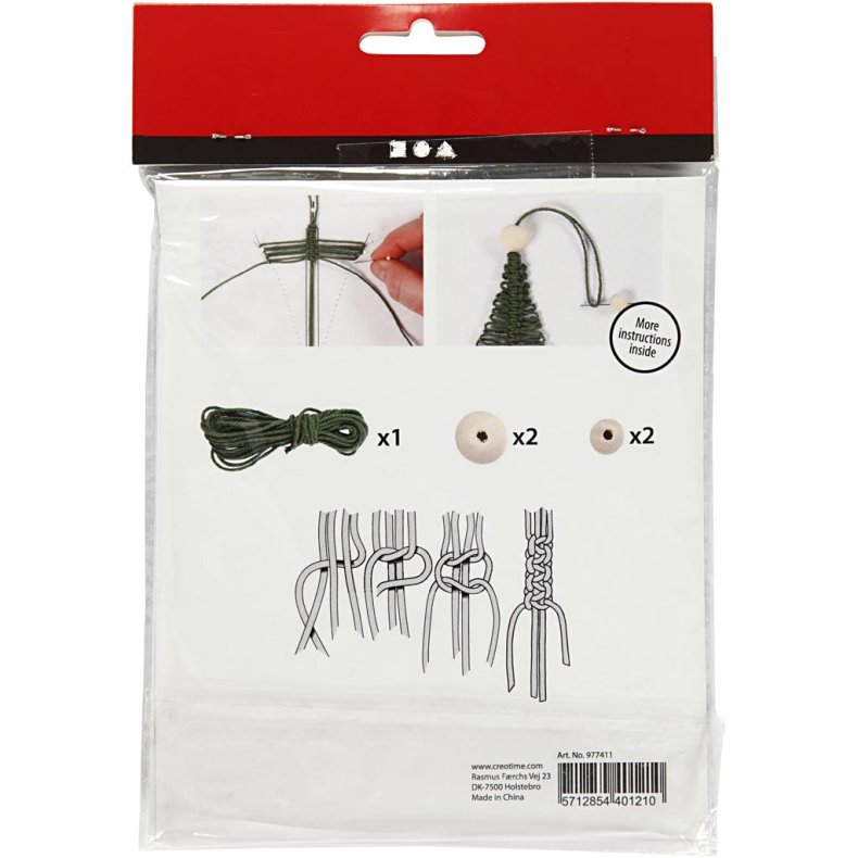 Mini DIY Kit Macram&eacute;, macram&eacute; juletr&aelig;, H: 11 cm, 1 pk.