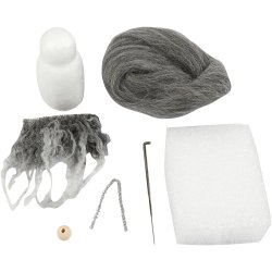 Mini DIY Kit, N&aelig;senisse, H: 13 cm, gr&aring; melange, 1 pk.