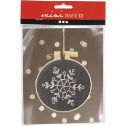 Mini DIY Kit Broderi, Snefnug, gr&aring;, 1 pk.