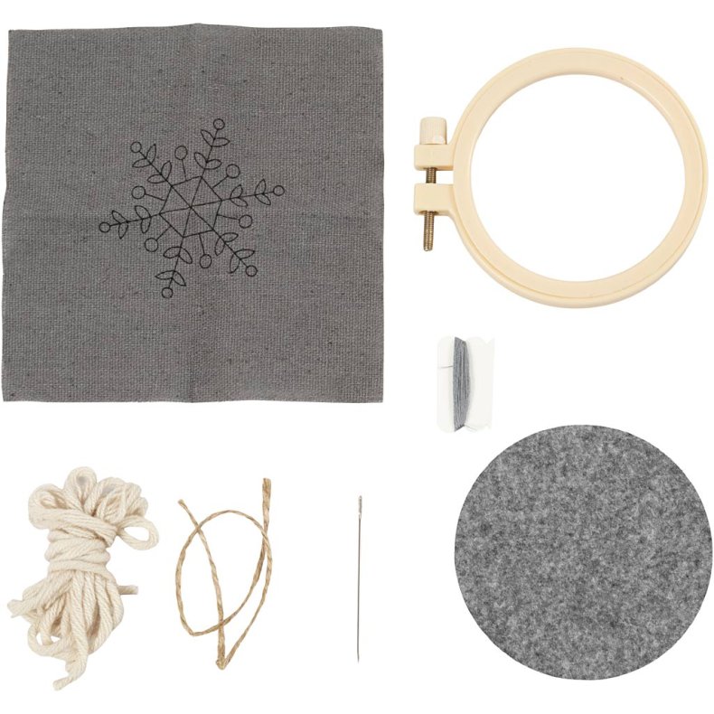 Mini DIY Kit Broderi, Snefnug, gr&aring;, 1 pk.