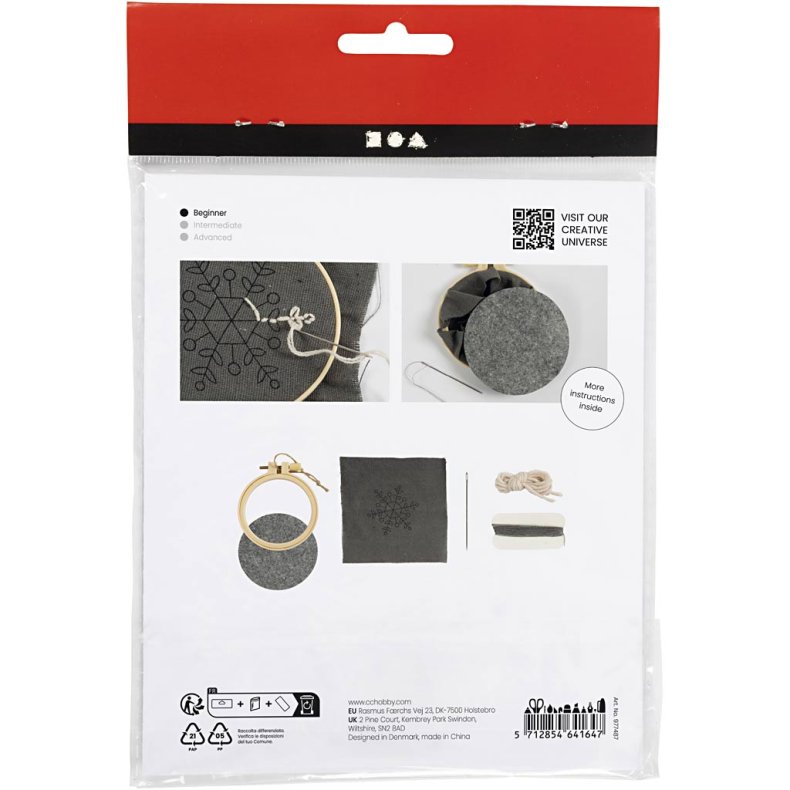 Mini DIY Kit Broderi, Snefnug, gr&aring;, 1 pk.