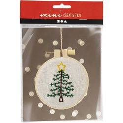 Mini DIY Kit Broderi, Juletr&aelig;, 1 pk.
