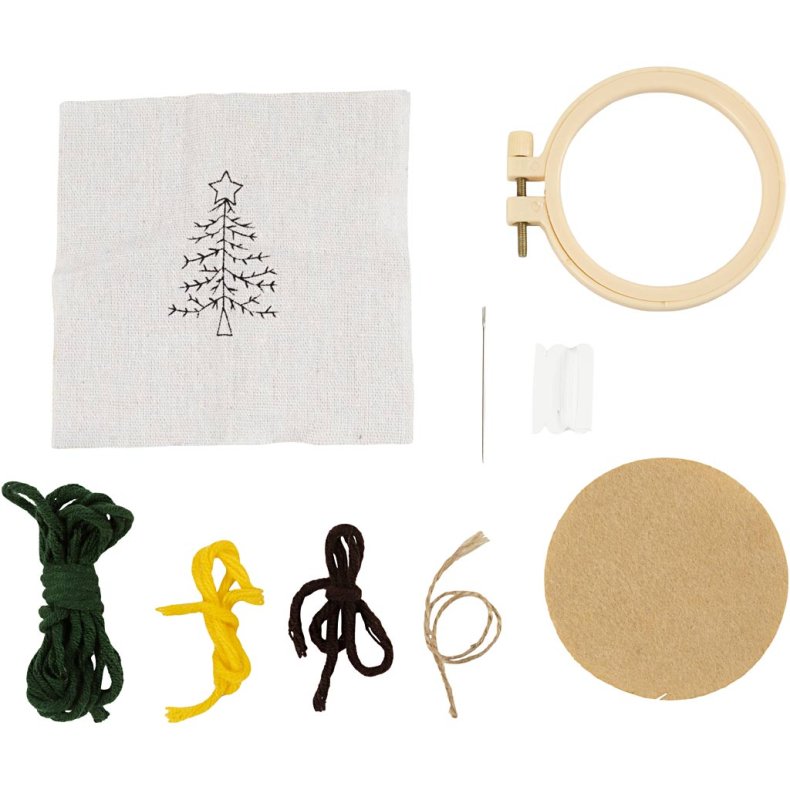 Mini DIY Kit Broderi, Juletr&aelig;, 1 pk.