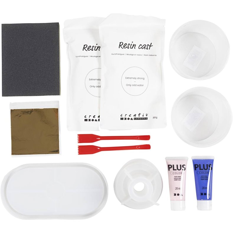 Start DIY Kit Resin St&oslash;bning, 3 lysestager og 2 fade, bl&aring;, lys pink, hvid, 1 pk.