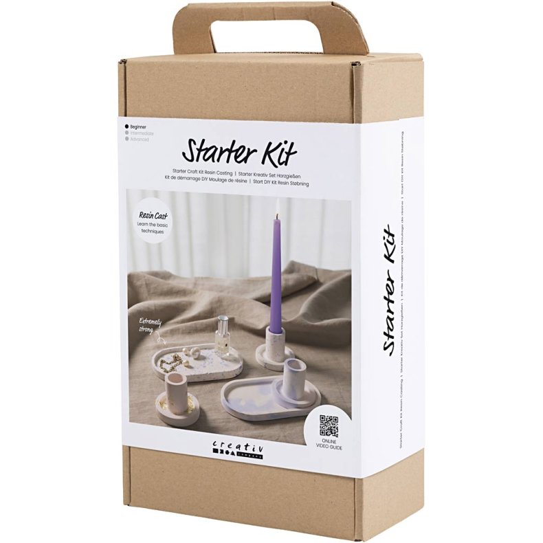 Start DIY Kit Resin St&oslash;bning, 3 lysestager og 2 fade, bl&aring;, lys pink, hvid, 1 pk.
