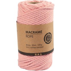 Macram&eacute; reb, L: 55 M, diam. 4 mm, rosa, 330 g/ 1 rl.