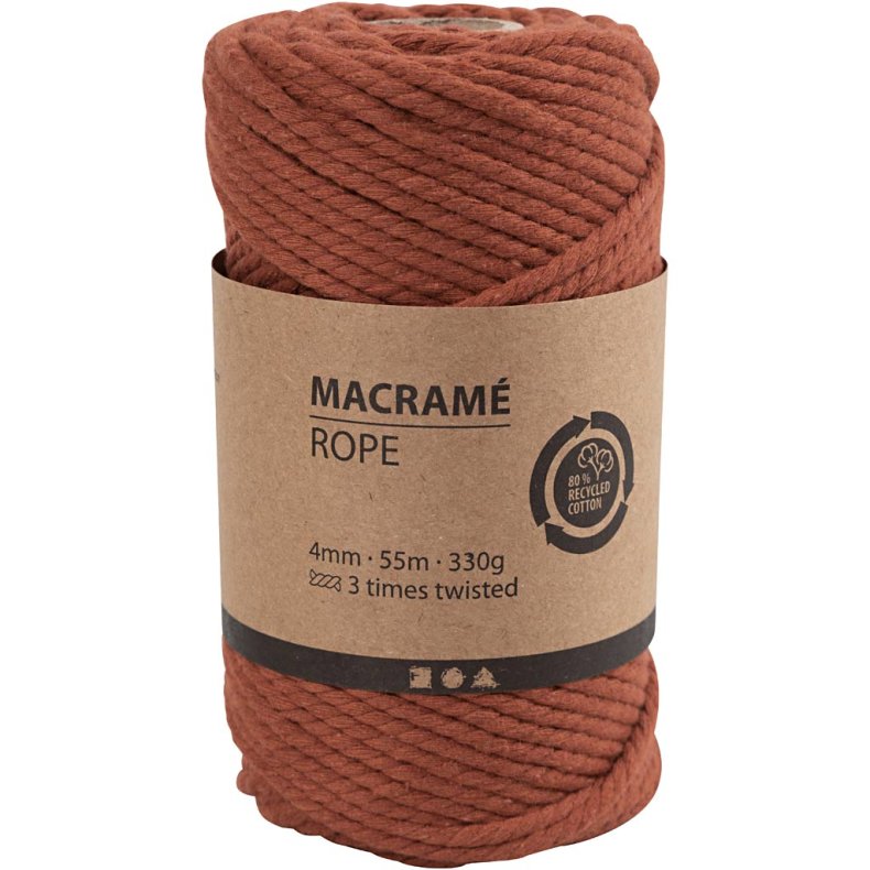Macram&eacute; reb, L: 55 M, diam. 4 mm, br&aelig;ndt orange, 330 g/ 1 rl.