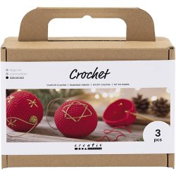 DIY Kit H&aelig;kle, Julekugler, r&oslash;d, 1 pk.