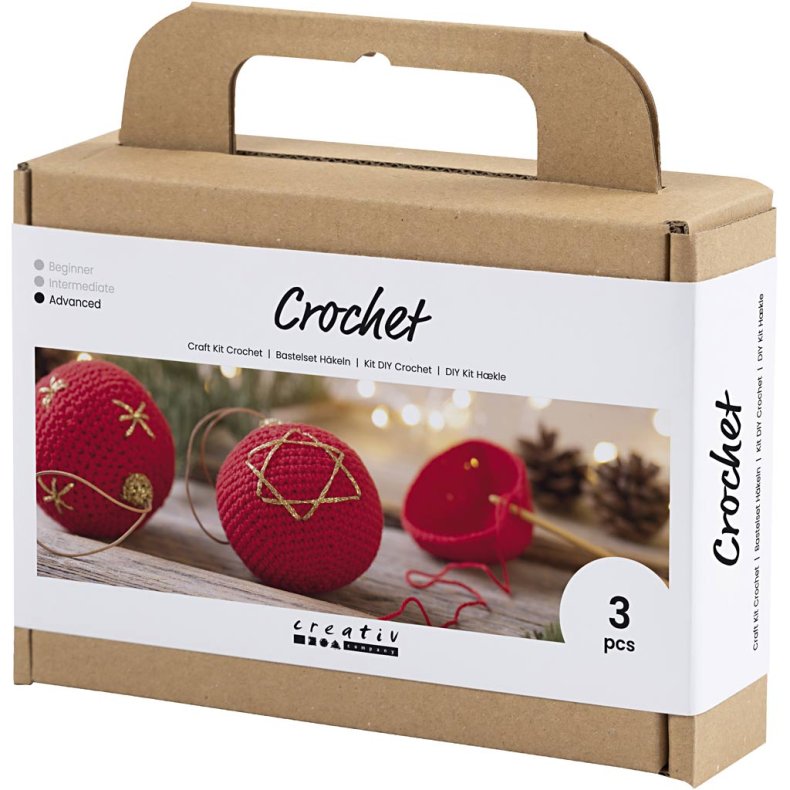 DIY Kit H&aelig;kle, Julekugler, r&oslash;d, 1 pk.