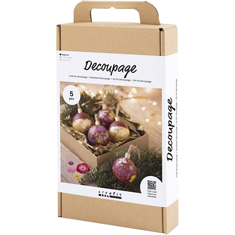 DIY Kit Decoupage, T&oslash;rrede blomster, juler&oslash;d, 1 pk.