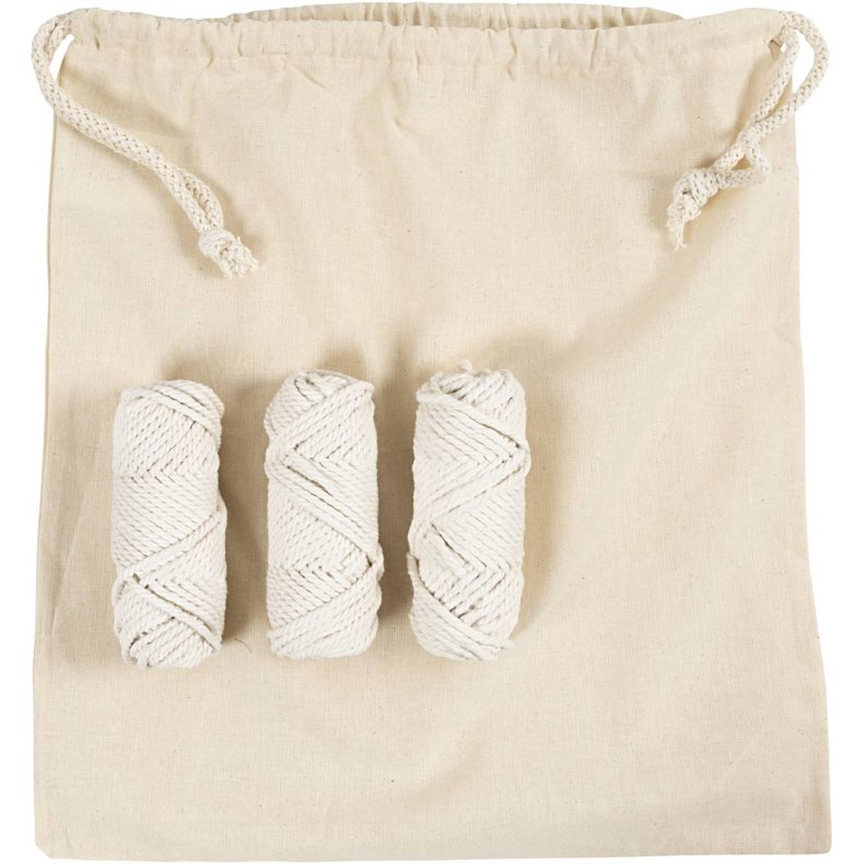 DIY Kit Macram&eacute;, Taske, hvid, 1 pk.