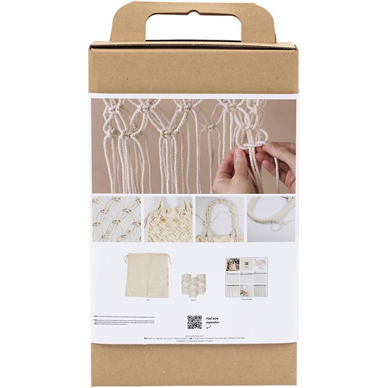 DIY Kit Macram&eacute;, Taske, hvid, 1 pk.
