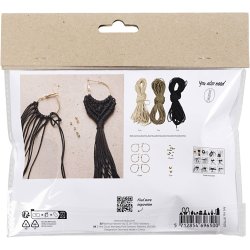 Mini DIY Kit Macram&eacute;, &Oslash;reringe, sort, olivenbrun, sand, 1 pk.