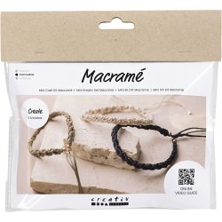 Mini DIY Kit Macram&eacute;, Armb&aring;nd, sort, olivenbrun, sand, 1 pk.