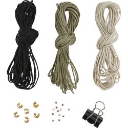 Mini DIY Kit Macram&eacute;, Armb&aring;nd, sort, olivenbrun, sand, 1 pk.