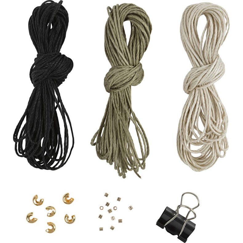 Mini DIY Kit Macram&eacute;, Armb&aring;nd, sort, olivenbrun, sand, 1 pk.