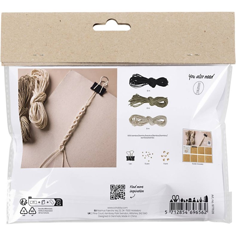 Mini DIY Kit Macram&eacute;, Armb&aring;nd, sort, olivenbrun, sand, 1 pk.