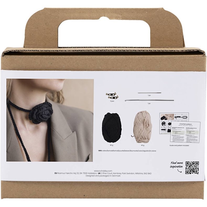 Mini DIY Kit H&aelig;kle, Taske med rose, 1 pk.