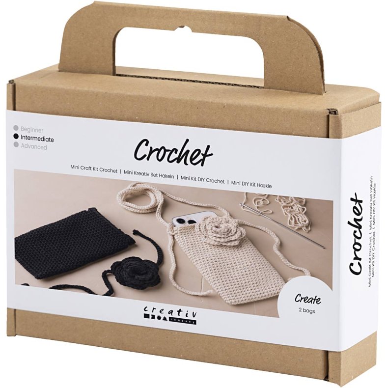 Mini DIY Kit H&aelig;kle, Taske med rose, 1 pk.