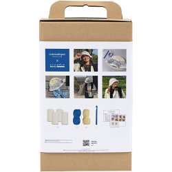 DIY Kit H&aelig;kle, Chunky b&oslash;llehat, bl&aring;, lys natur, gul, 1 pk.
