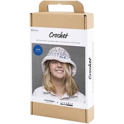 DIY Kit H&aelig;kle, Chunky b&oslash;llehat, bl&aring;, lys natur, gul, 1 pk.