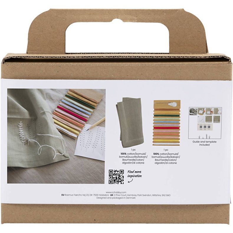 Mini DIY Kit Broderi, Serviet, st&oslash;vet gr&oslash;n, 1 pk.