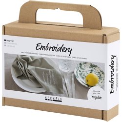 Mini DIY Kit Broderi, Serviet, st&oslash;vet gr&oslash;n, 1 pk.