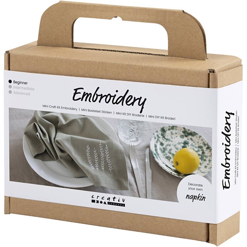 Mini DIY Kit Broderi, Serviet, st&oslash;vet gr&oslash;n, 1 pk.