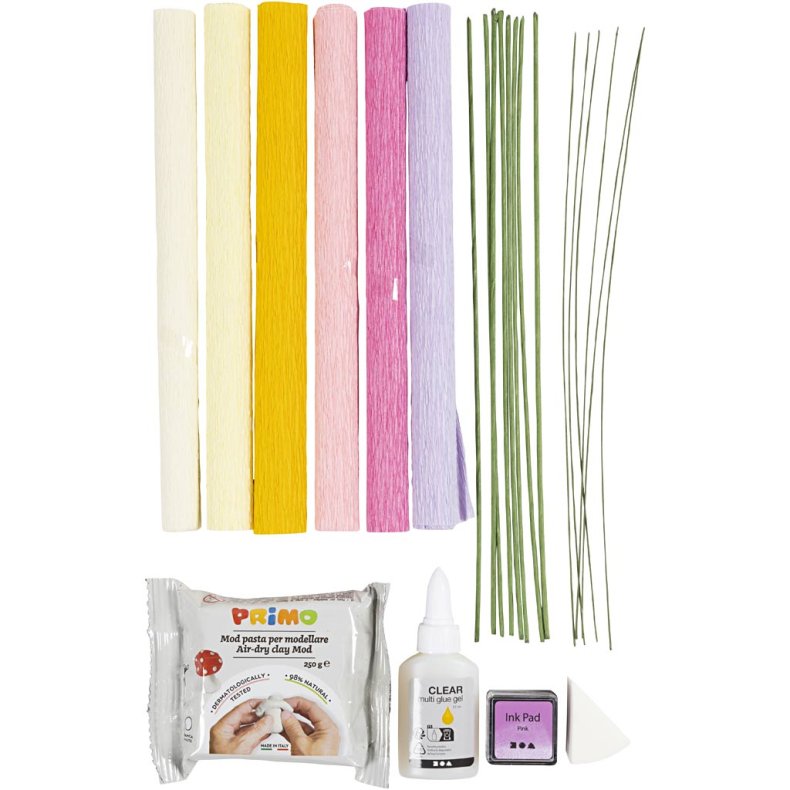 DIY Kit Crepepapir, Blomst, pastelfarver, 1 pk.
