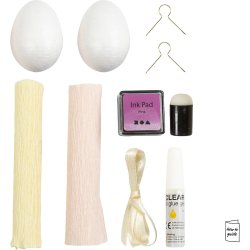 Mini DIY Kit Crepepapir, &AElig;g, lys pink, lys gul, 1 pk.
