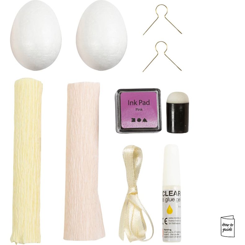 Mini DIY Kit Crepepapir, &AElig;g, lys pink, lys gul, 1 pk.