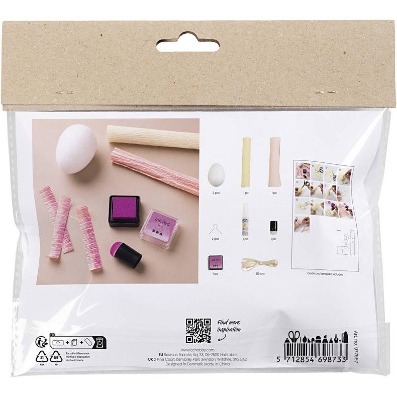 Mini DIY Kit Crepepapir, &AElig;g, lys pink, lys gul, 1 pk.