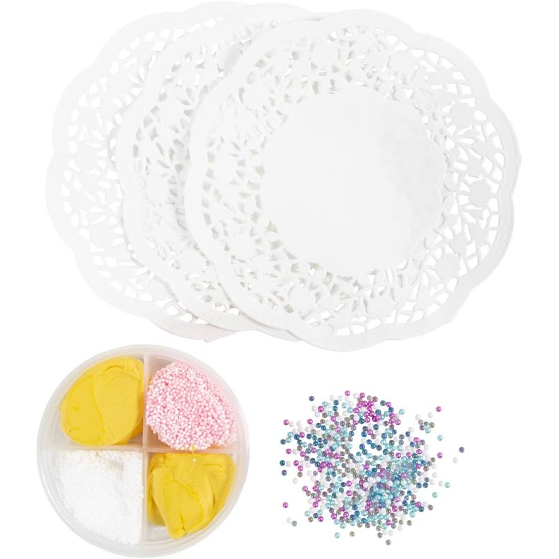 Mini DIY Kit Modellering, Donuts, pink, turkis, hvid, gul, 1 pk.