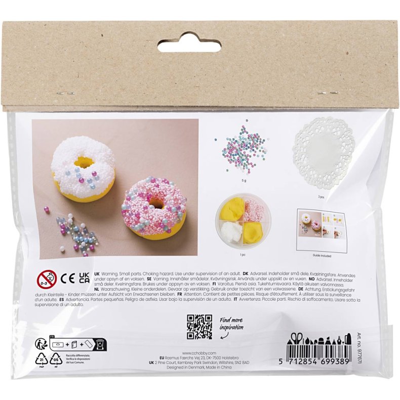 Mini DIY Kit Modellering, Donuts, pink, turkis, hvid, gul, 1 pk.