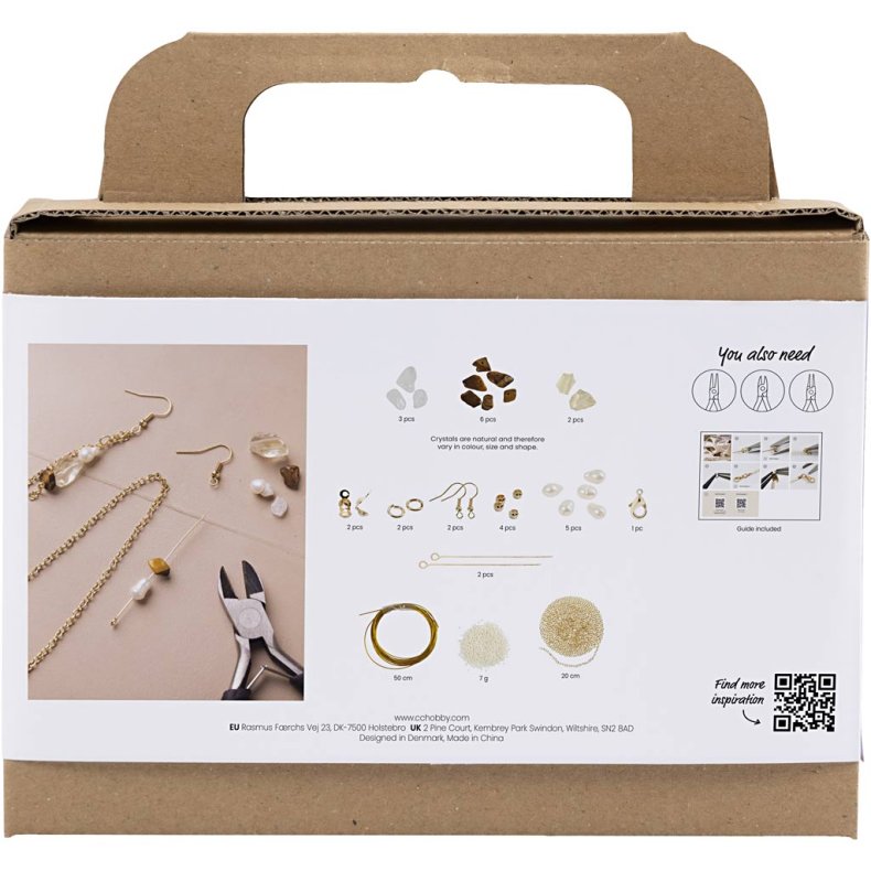 Mini DIY Kit Smykker, Krystalhalsk&aelig;de og -&oslash;reringe, 1 pk.