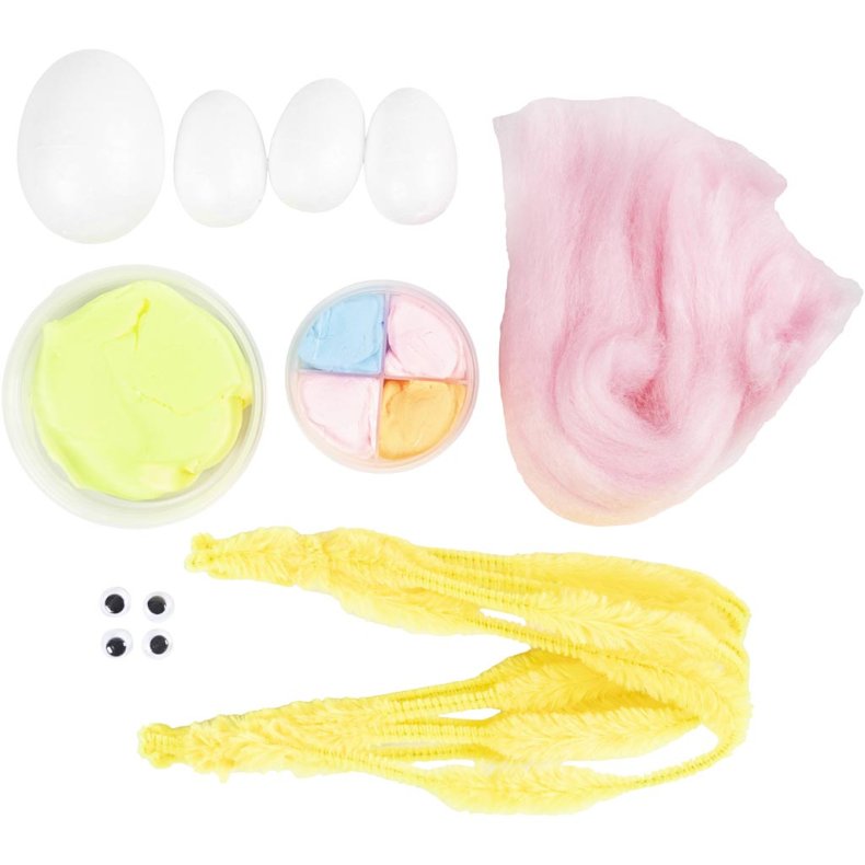 Mini DIY Kit Modellering, P&aring;skefamilie, lys bl&aring;, orange, pastelpink, lys gul, 1 pk.
